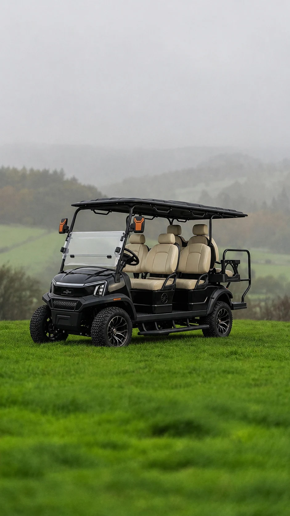 Cortéa Aegis premium electric golf cart in pearl ivory with champagne trim